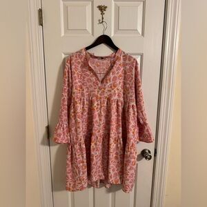 Babydoll Leopard Print Dress Size Large Michelle McDowell Pink and Orange